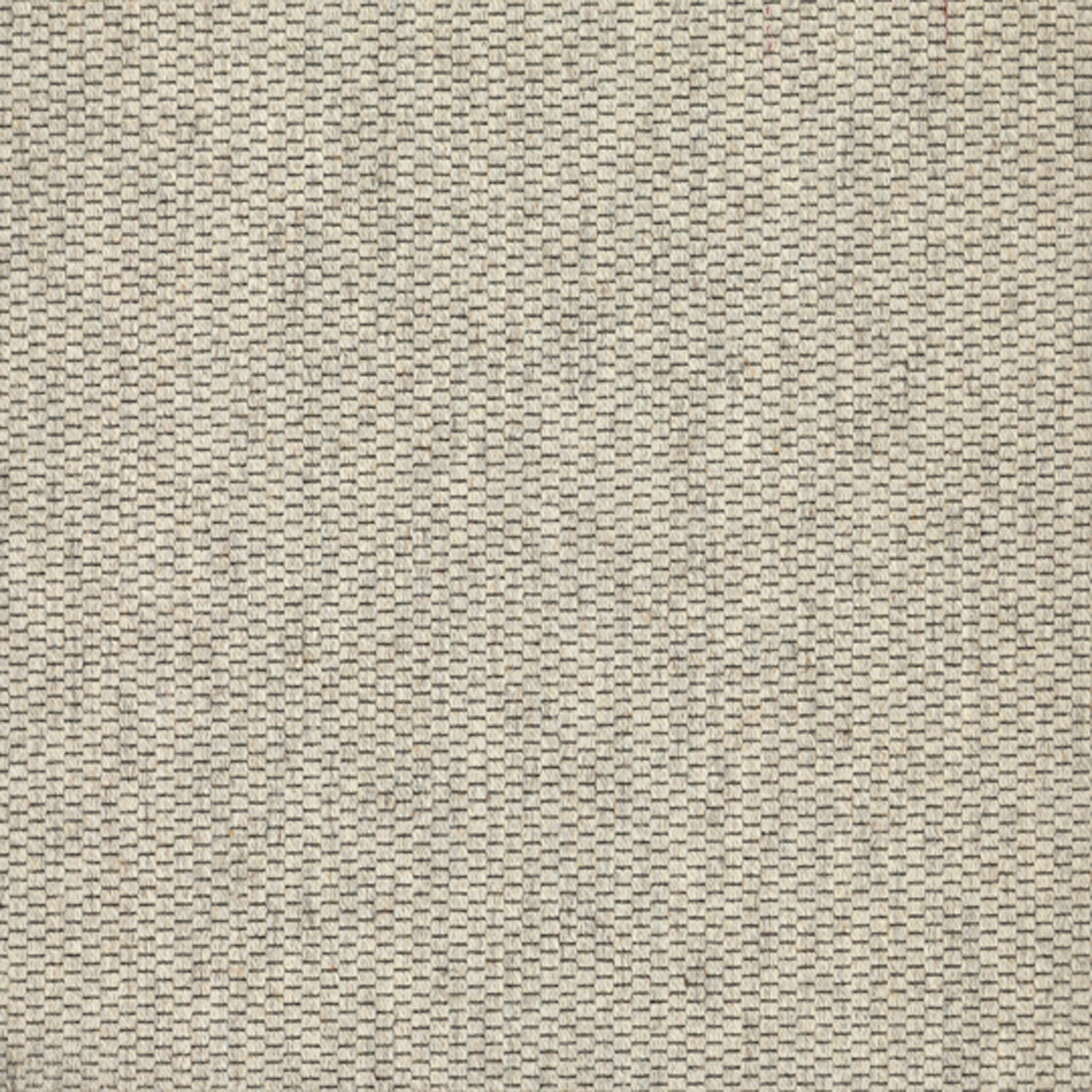 Wool broadloom carpet swatch in a flat grid weave in cream and charcoal.