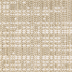 Wool broadloom carpet swatch in an abstract grid print in tan and cream.