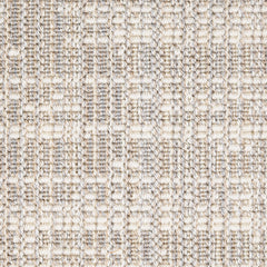 Wool broadloom carpet swatch in an abstract grid print in gray and cream.