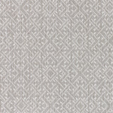 Wool-nylon broadloom carpet swatch in a geometric lattice print in cream and gray.