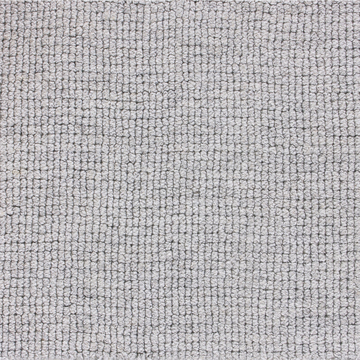 Wool-blend broadloom carpet swatch in a looped weave in silver.