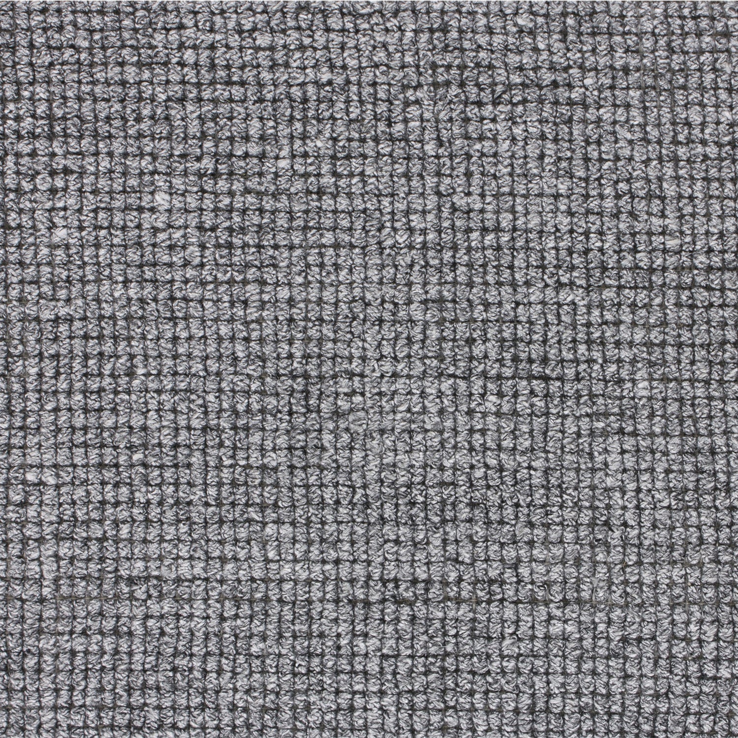 Wool-blend broadloom carpet swatch in a looped weave in mottled gray.