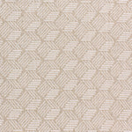 Wool-blend broadloom carpet swatch in a small-scale linear geometric pattern in white and tan.