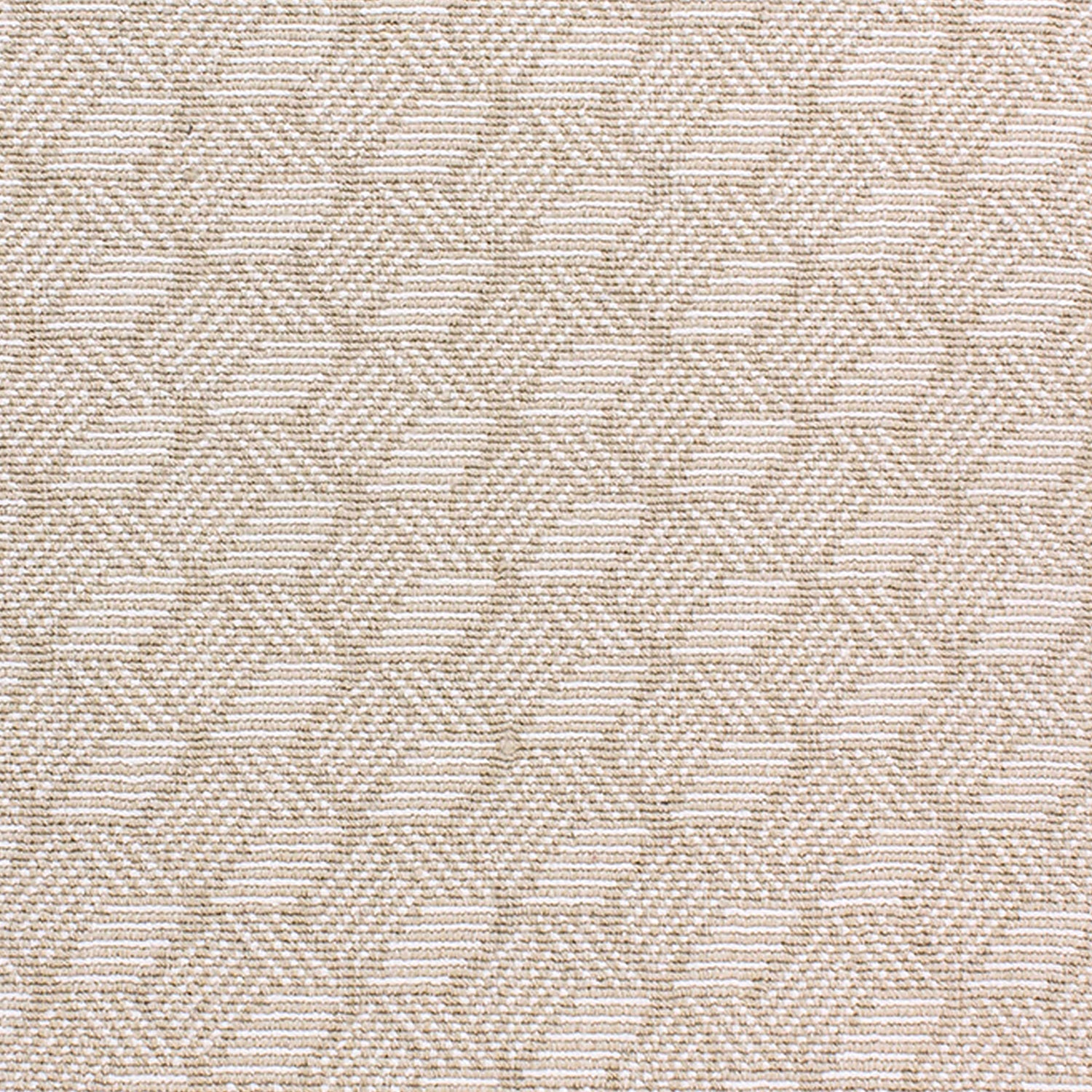 Wool-blend broadloom carpet swatch in a small-scale linear geometric pattern in white and tan.