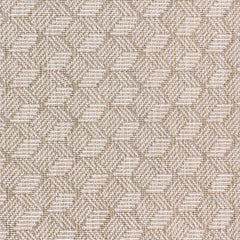 Wool-blend broadloom carpet swatch in a small-scale linear geometric pattern in white and light brown.