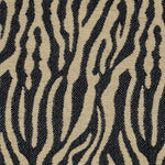 Wool-blend broadloom carpet swatch in a black and tan tiger print weave.