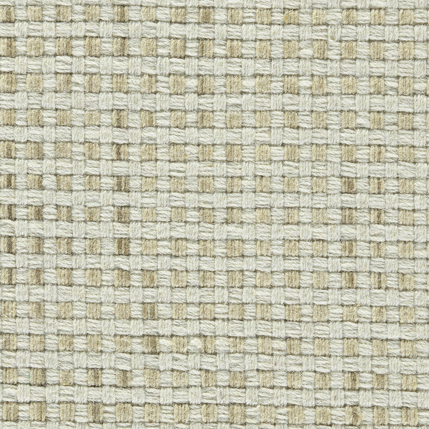 Wool broadloom carpet swatch in a flat grid weave in off-white and cream.