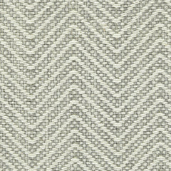 Wool broadloom carpet swatch in a chunky herringbone weave in silver and cream.