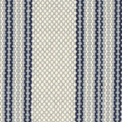 Wool broadloom carpet swatch in a chunky variegated stripe weave in gray, navy and cream.