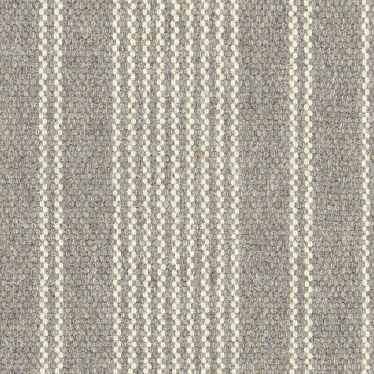 Wool broadloom carpet swatch in a variegated stripe weave in cream and gray.