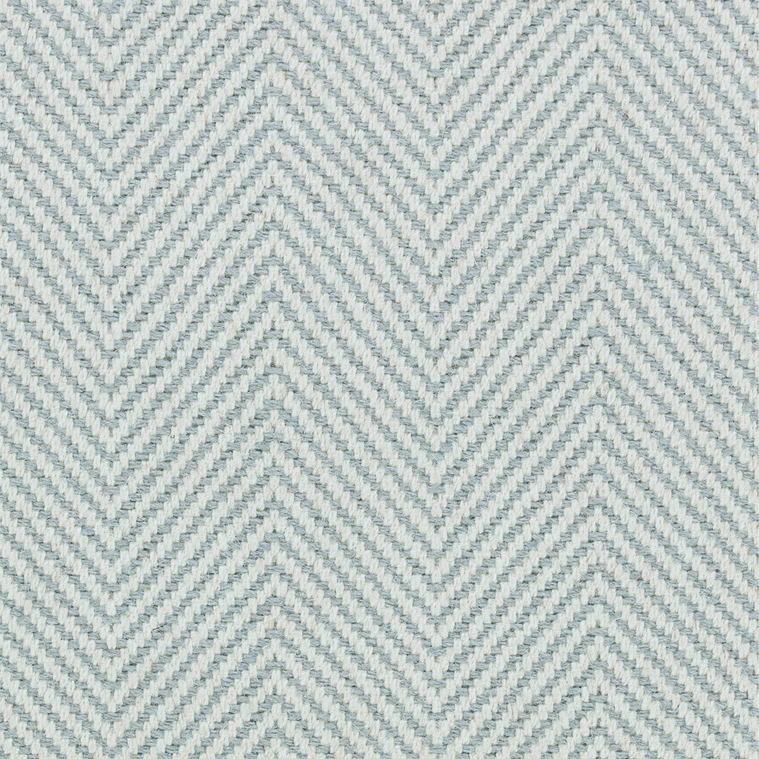 Wool broadloom carpet swatch in a herringbone weave in sky blue and white.