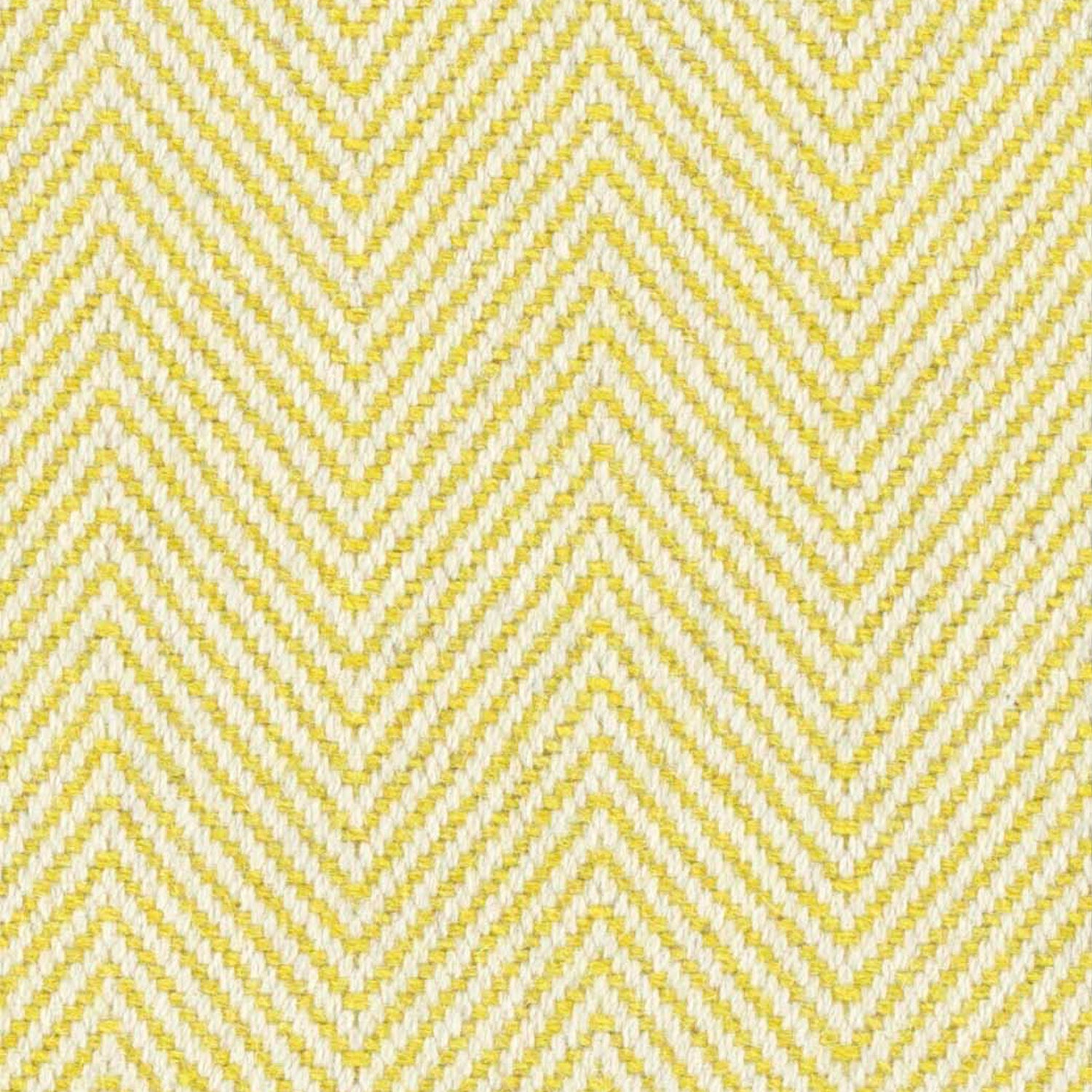 Wool broadloom carpet swatch in a herringbone weave in yellow and white.