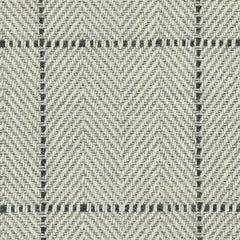 Wool broadloom carpet swatch in a plaid herringbone weave in cream, silver and charcoal.