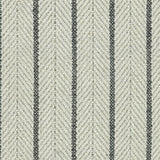 Wool broadloom carpet swatch in a striped herringbone weave in white, gray and charcoal.