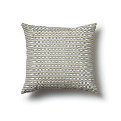 Square throw pillow in a striped pattern of hand-drawn white and brown honeycomb shapes on a tan background.