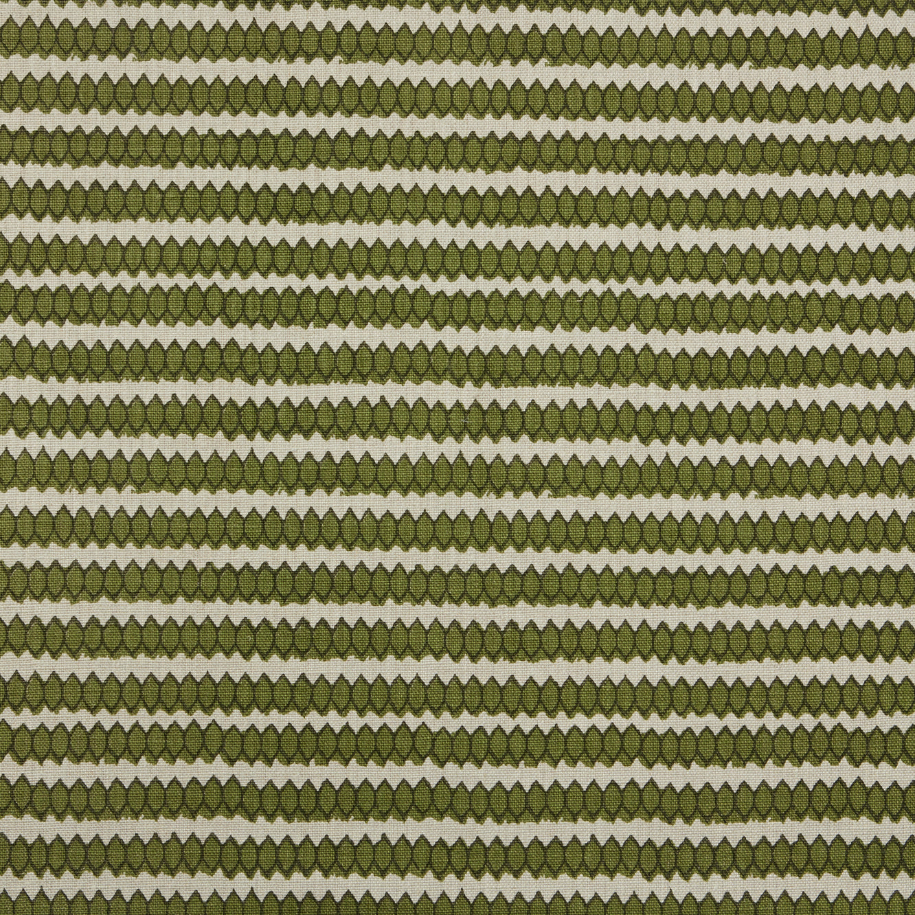 Swatch of fabric with rows of hand-drawn green and olive honeycomb shapes on a cream background.
