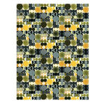 Paris Tile rug with a geometric motif of circles and squares in shades of grey, green and yellow with accents of ivory.