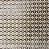 Woven rug swatch in a small-scale grid pattern featuring squares of cream, blue, green and brown.