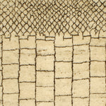 Woven high-pile rug swatch in an ombre pattern of repeating squares that turn into dense diamonds in black on a tan field.