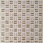 Woven high-pile rug swatch in a small-scale square crosshatch design in shades of purple, olive, brown and cream.