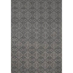 Rectangular rug in a repeating floral paisley in shades of gray.