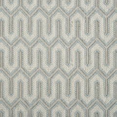 Wool-blend broadloom carpet swatch in a chunky geometric linear weave in gray, light blue and cream.