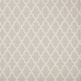 Wool-blend broadloom carpet swatch in a geometric lattice print in cream on a silver field.