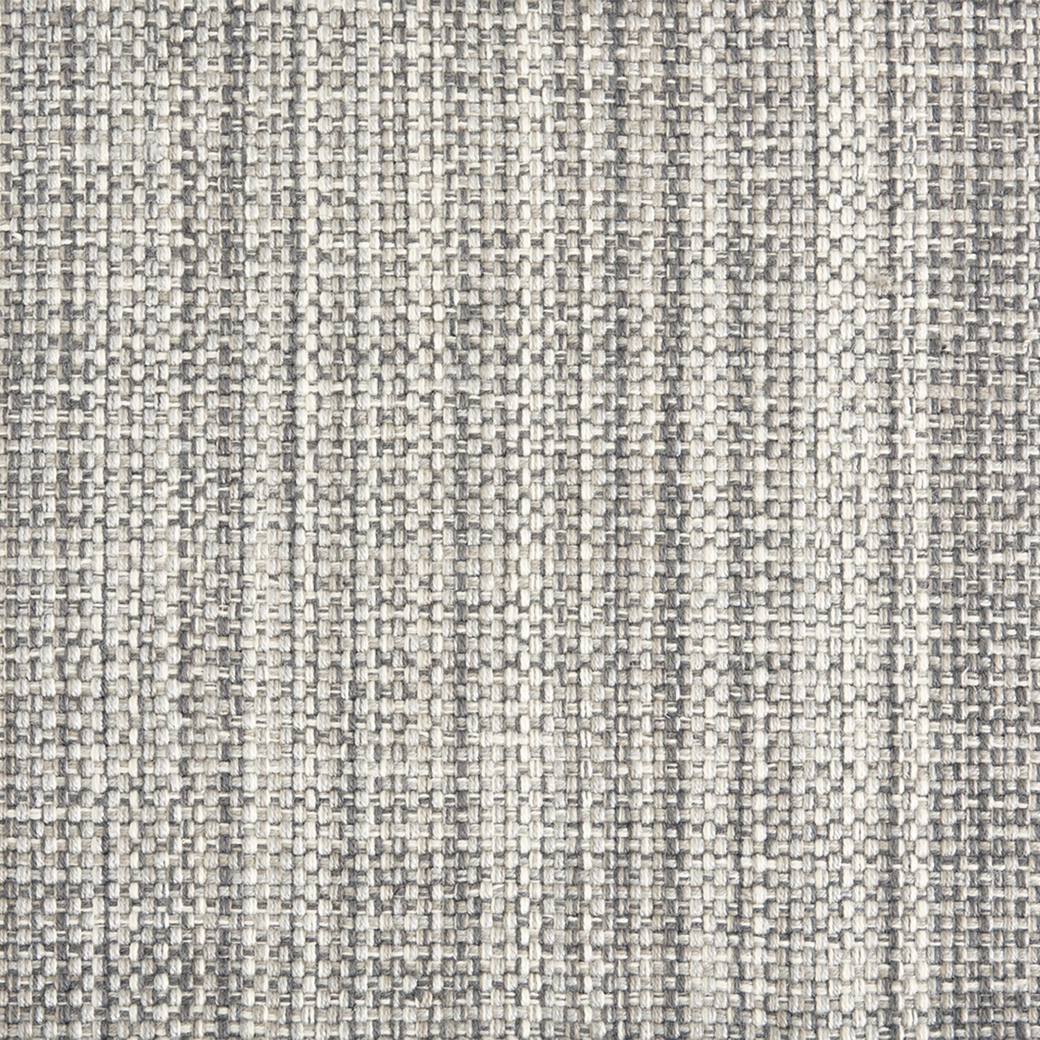 Outdoor broadloom carpet swatch in a chunky flatweave in mottled white, tan and gray.