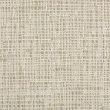 Synthetic blend broadloom carpet swatch in a woven stripe pattern in white and mottled tan.