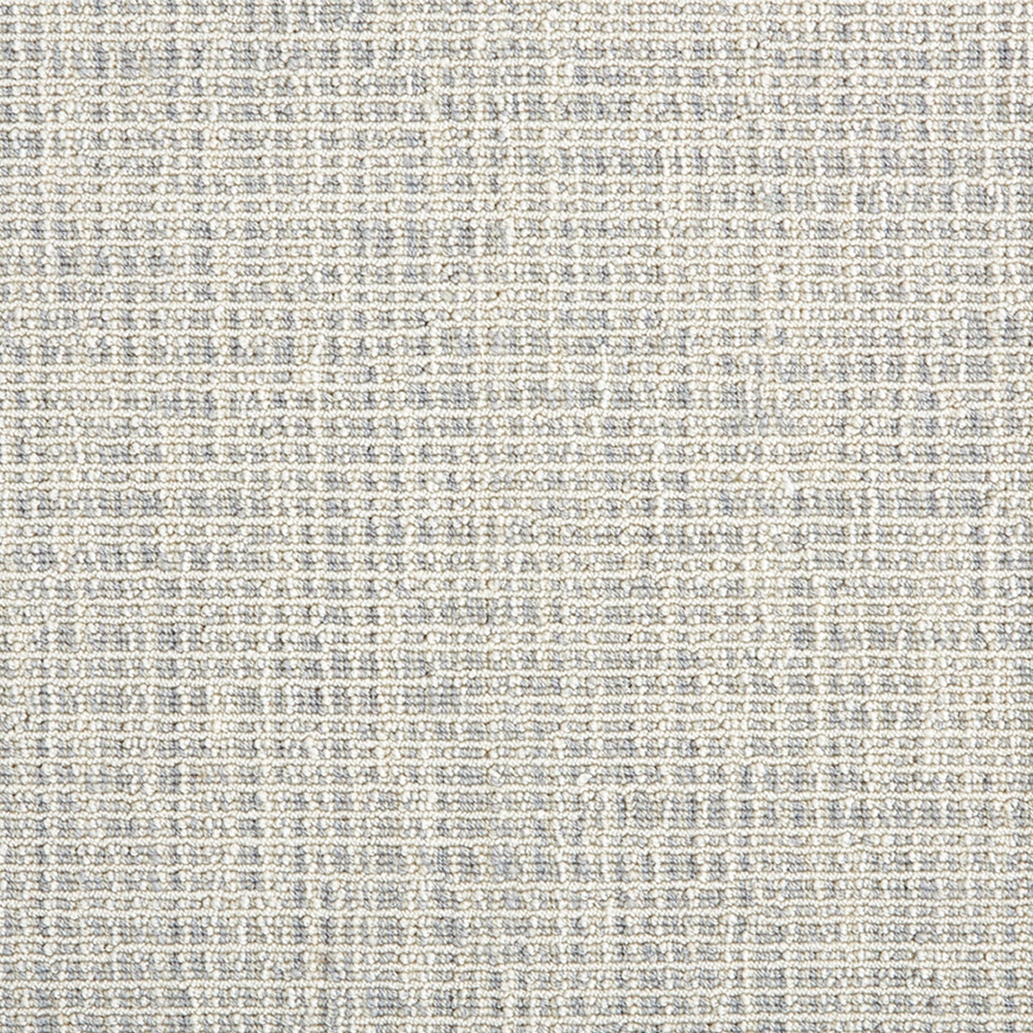 Synthetic blend broadloom carpet swatch in a woven stripe pattern in cream and gray-blue.