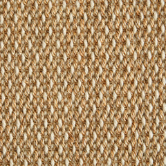 Wool-sisal broadloom carpet swatch in a chunky textured weave in mottled gold and tan.