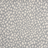 Wool-blend broadloom carpet swatch in a small scale animal print pattern in cream on a blue-gray field.