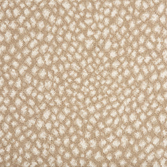Wool-blend broadloom carpet swatch in a small scale animal print pattern in cream and white on a tan field.