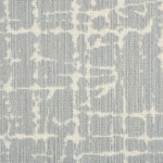 Wool-blend broadloom carpet swatch in an abstract grid pattern in cream on a sky blue field.