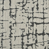 Wool-blend broadloom carpet swatch in an abstract grid pattern in charcoal on a cream field.
