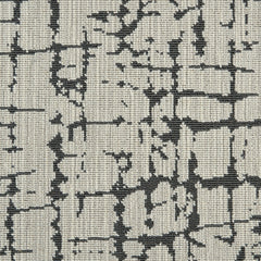 Wool-blend broadloom carpet swatch in an abstract grid pattern in charcoal on a cream field.