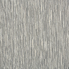 Wool-blend broadloom carpet swatch in a mottled stripe print in shades of gray, cream and sable.