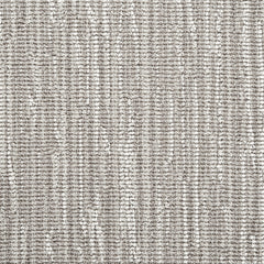 Wool-blend broadloom carpet swatch in a mottled stripe print in shades of gray and white.