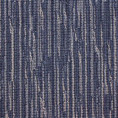 Wool-blend broadloom carpet swatch in a mottled stripe print in shades of blue, navy and cream.