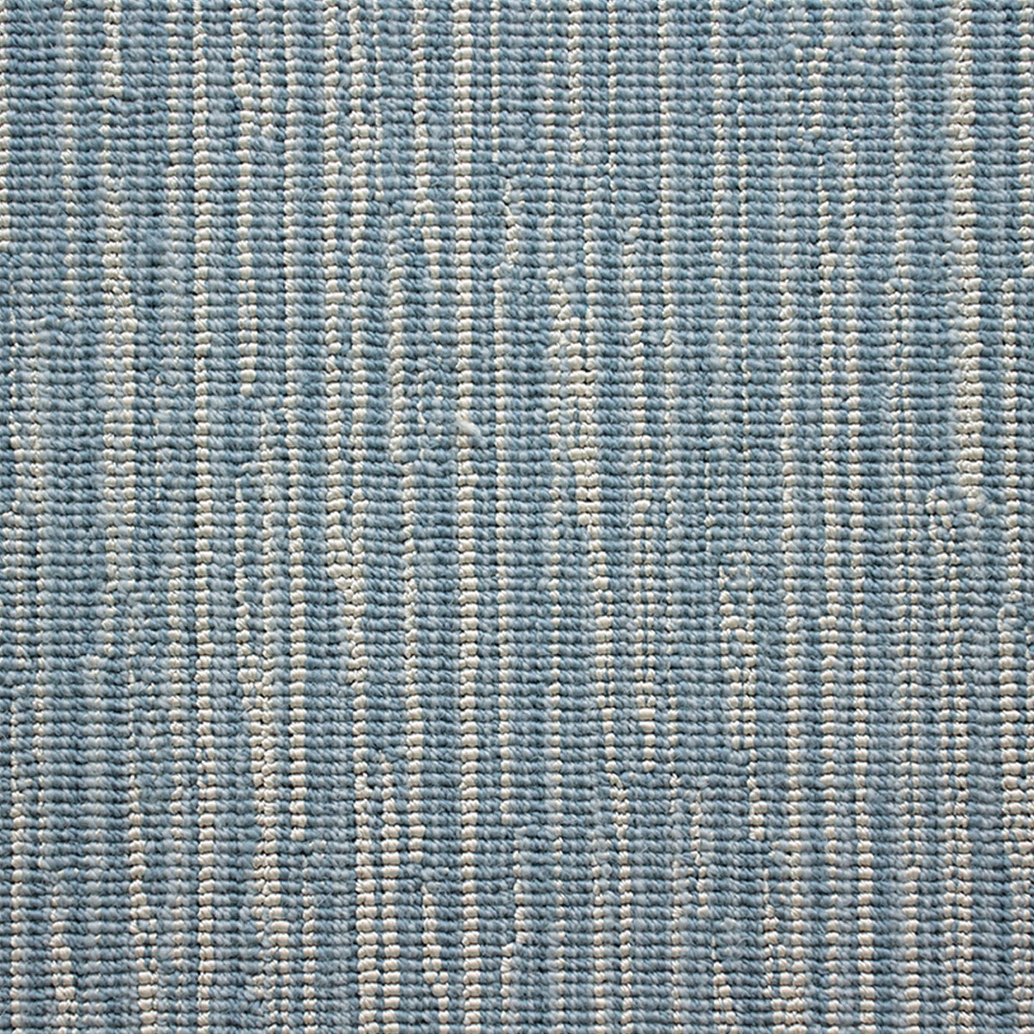 Wool-blend broadloom carpet swatch in a mottled stripe print in shades of blue and cream.
