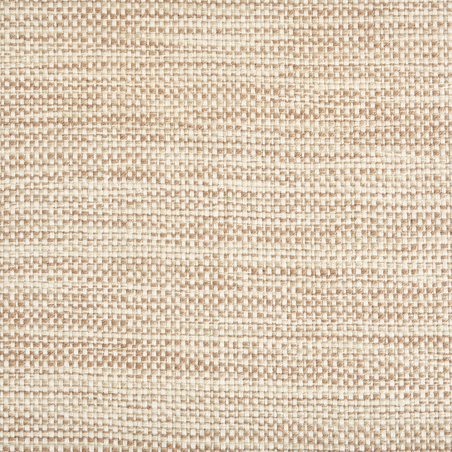 Outdoor broadloom carpet swatch in a chunky grid weave in mottled cream and tan.