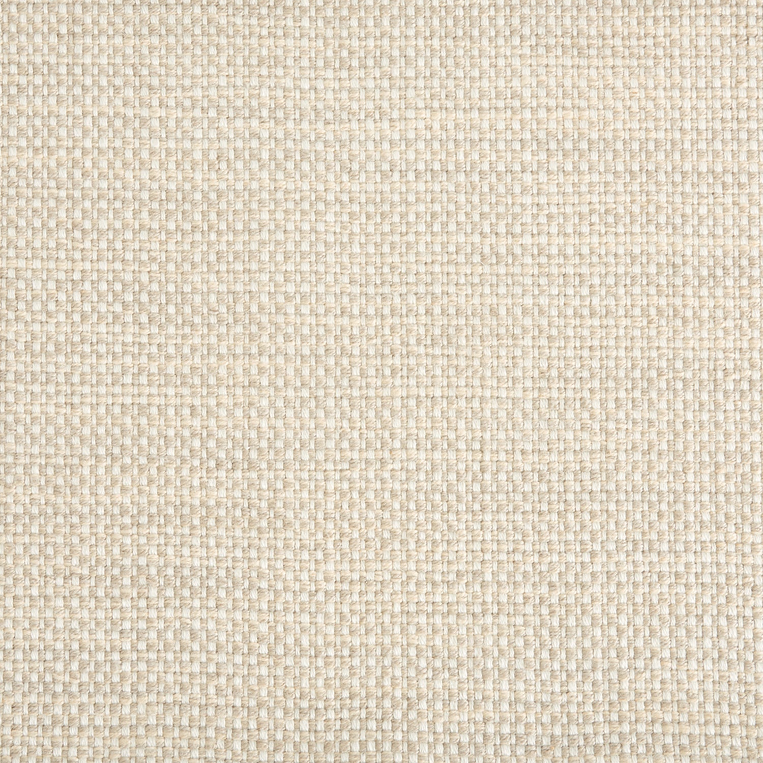 Outdoor broadloom carpet swatch in a chunky grid weave in mottled white and cream.
