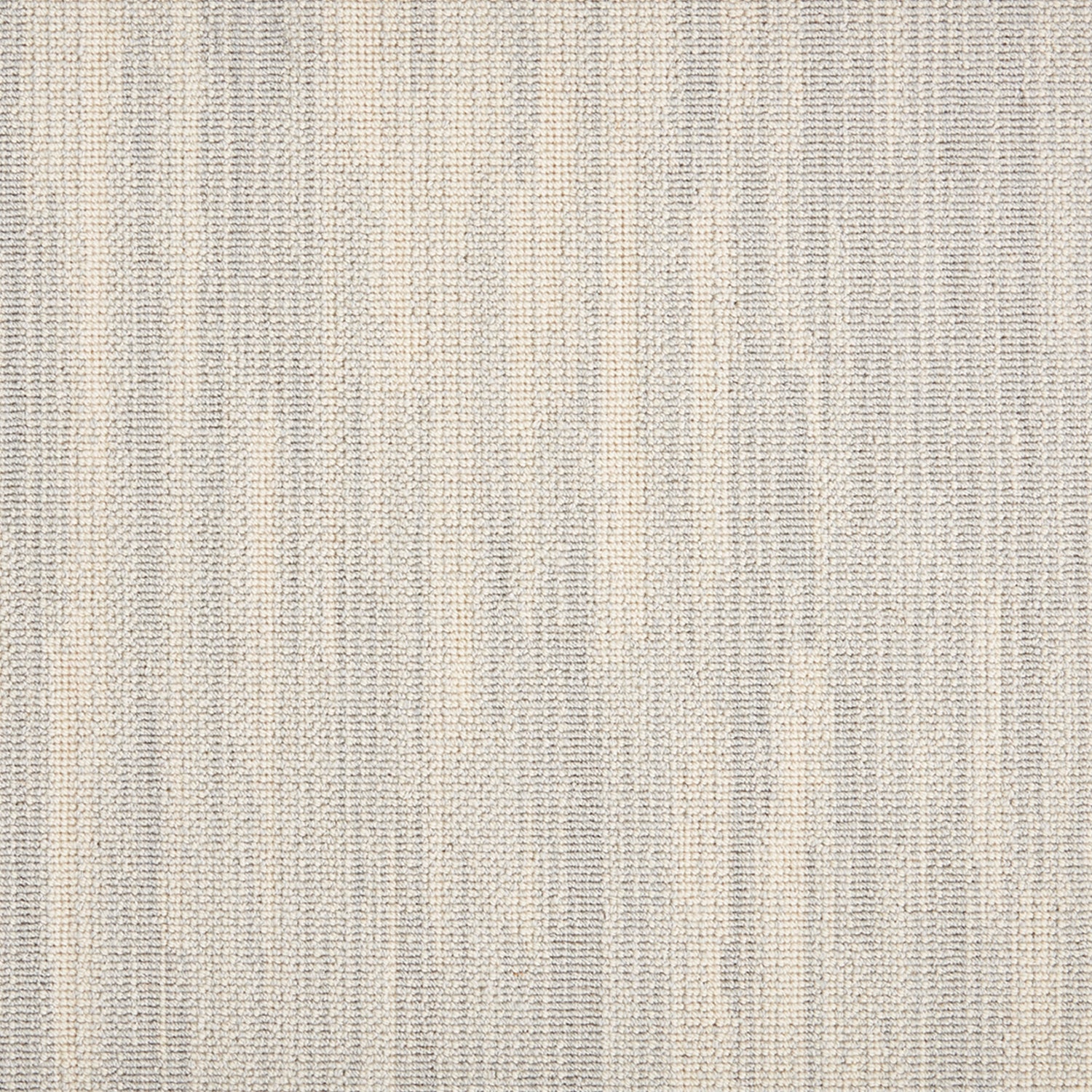 Wool-blend broadloom carpet swatch in a broken stripe pattern in cream and gray.