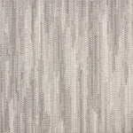 Wool-blend broadloom carpet swatch in a broken stripe pattern in cream, gray and sable.