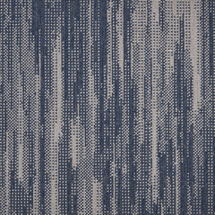 Wool-blend broadloom carpet swatch in a broken stripe pattern in sable and indigo.