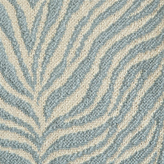 Wool-blend broadloom carpet swatch in an animal print in shades of cream and sky blue.