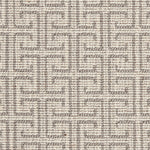 Wool-blend broadloom carpet swatch in an interlocking linear print in sable on a cream field.