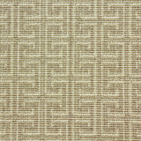 Wool-blend broadloom carpet swatch in an interlocking linear print in gold on a tan field.