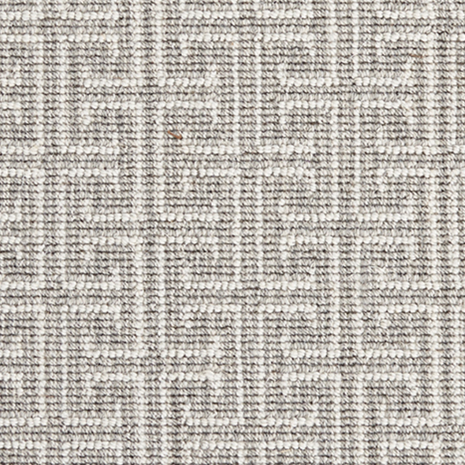 Wool-blend broadloom carpet swatch in an interlocking linear print in gray on a white field.