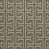 Wool-blend broadloom carpet swatch in an interlocking linear print in cream on a sage field.